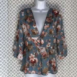 Lulus powder blue floral babydoll  top